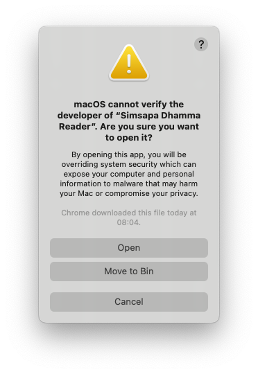 MacOS Simsapa Cannot Verify